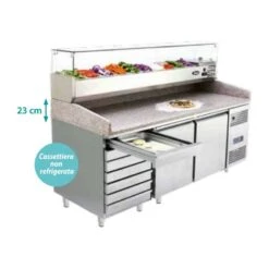BANCO PIZZERIA REFRIGERATO PROF. 80 CM CON CASSETTIERA NEUTRA E VETRINA REFRIGERATA-CLASSE ENERGETICA A