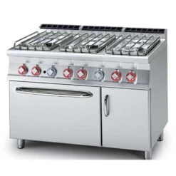 CUCINA 6 Fuochi Forno A Gas Statico GN 2/1 Cm. 68x55x34h Vano Neutro Con Porta
