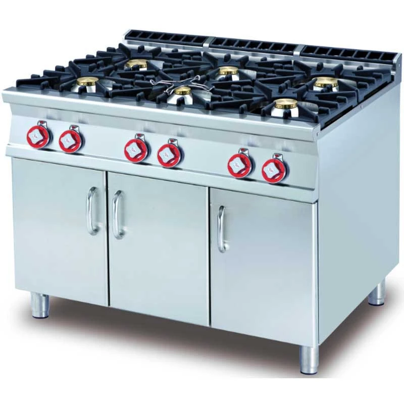 CUCINA A GAS 6 FUOCHI SU MOBILE A GIORNO CUCINA A GAS 6 FUOCHI SU MOBILE A GIORNO -Macchine del Gusto piano cottura gas 6 fuochi mobile giorno