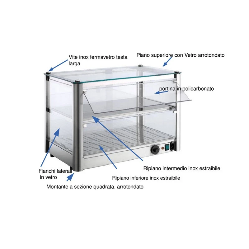 VETRINA RISCALDATA 3 PIANI - Lunghezza 87 cm VETRINA RISCALDATA 3 PIANI - Lunghezza 87 Cm -Macchine del Gusto vetrina riscaldata 3 piani 87 cm 1